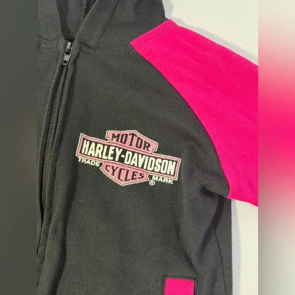 Harley Davidson Girls Hoodie Jacket 4T Pink Black Zip Up Genuine Motorcycle - Picture 5 of 16